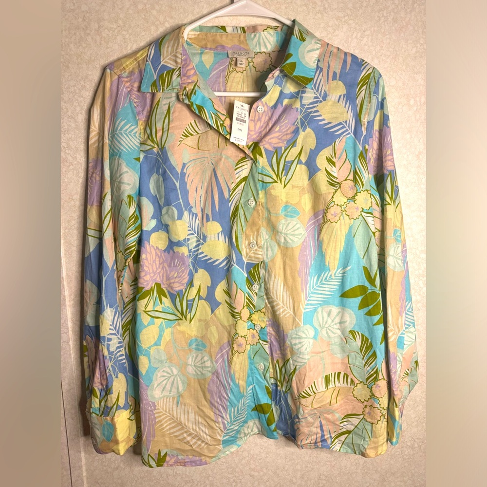 NWT Talbots Colorful Multi Color Blouse Women MP Coastal Resort Hawaii Cotton